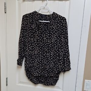 Madewell 100% Silk Black Mandarin Collar Blouse with Buttoned Style 3/4 Sleeve